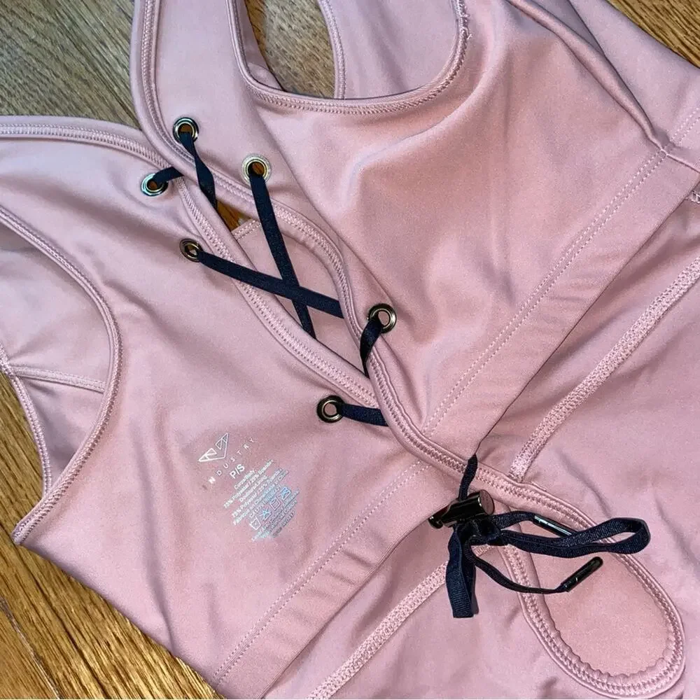 Industry $120 One Piece Lace Up Pink Womens Swimsuit IWO417 sz Small EUC